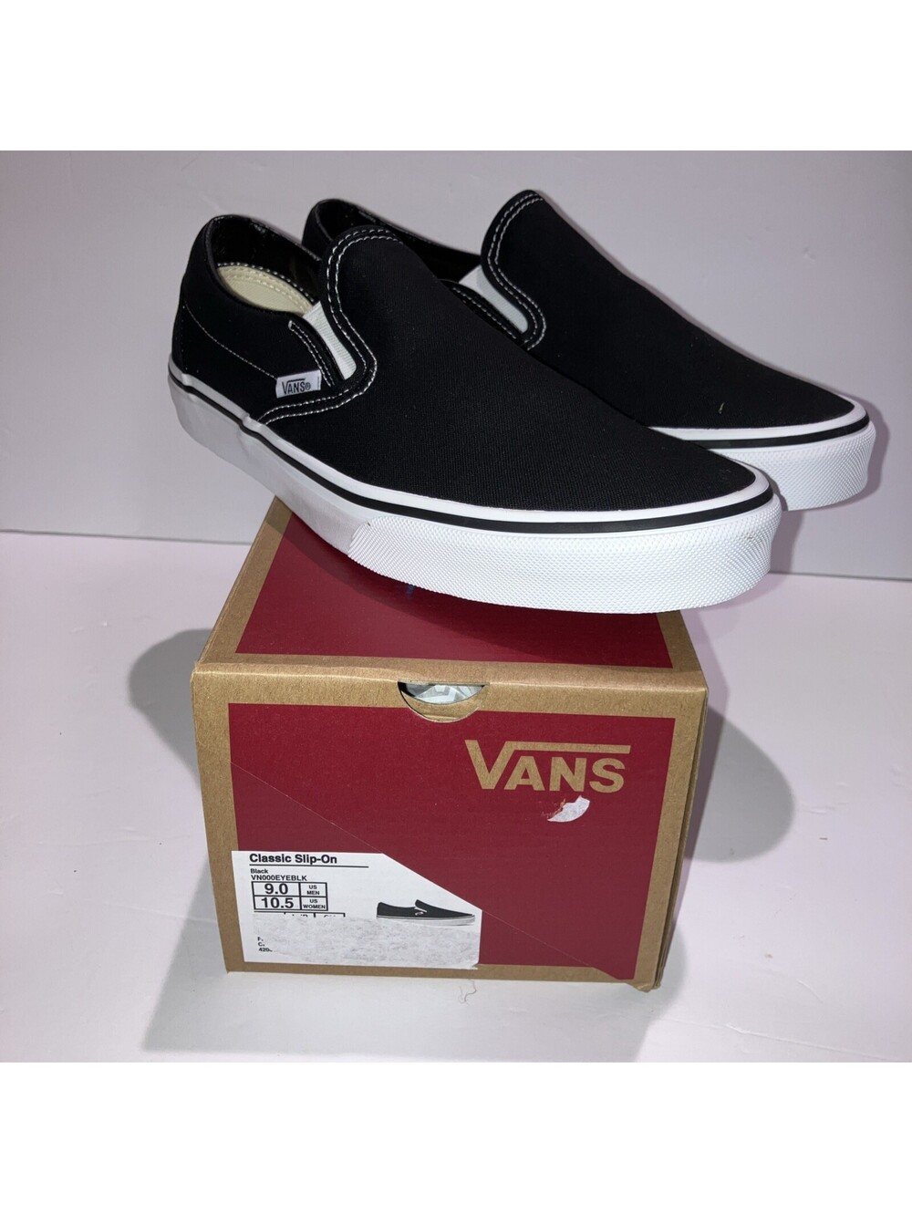 Vans Classic Slip On 'Black White' Canvas Shoes VN000EYEBLK Men's Size 8 NEW